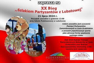 Zapraszamy na XX Bieg „Szlakiem Partyzantów z Lubatowej”